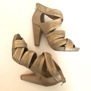 Seychelles Gold Strap Chunky Heel Sandals